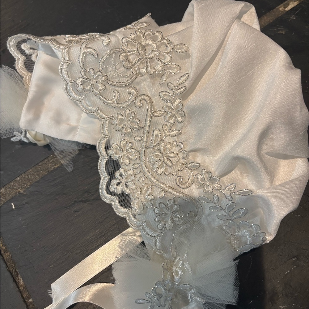Elegant White lace Baptism Bonnet
